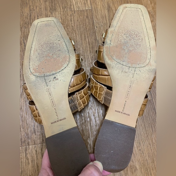 Vince Camuto Lendinna Croco Print Studded Leather Woven Fisherman Mules Size 6.5 - Picture 9 of 9